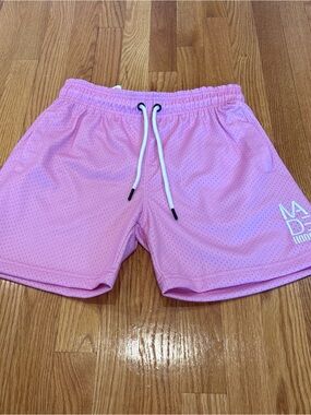 Light Pink Athletic Mesh Drawstring Shorts with Logo Detail